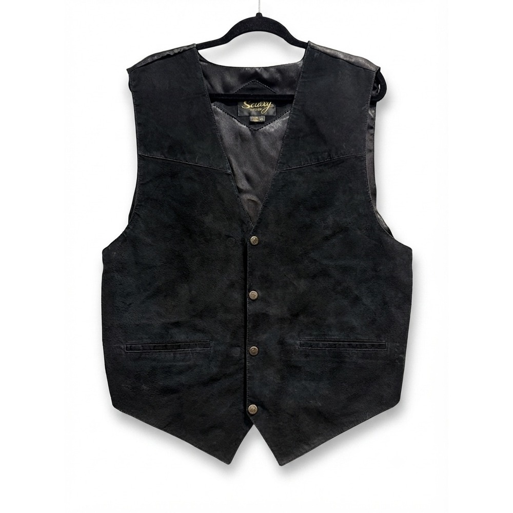 Scully‎ Mens Black Suede Leather Western Vest Style 504 Star Buttons XL